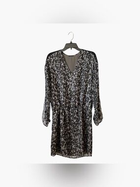 IKKS Animal Print Dress Women's Size 38 VNeck Knee Length Long Sleeve